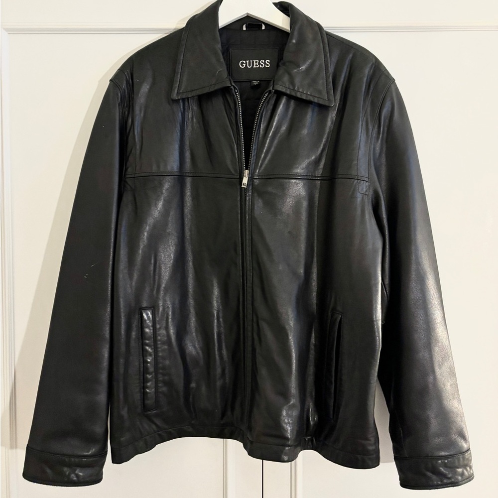 GUESS Men's Black Leather Jacket